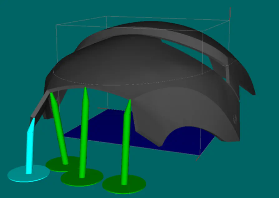 The B9Creator software generates pillars instead of the usual diamond support structures, to make objects printable that are not connected at the lower end. The B9Creator software generates pillars instead of the usual diamond support structures, to make objects printable that are not connected at the lower end.