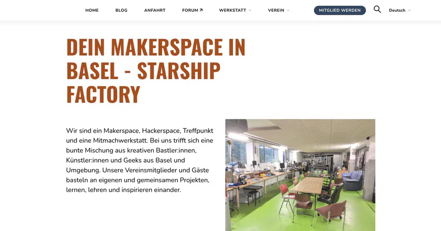 La page d&rsquo;accueil du nouveau site web de la Starship Factory